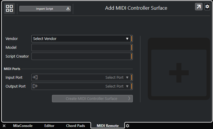 Boîte de dialogue Ajouter une surface de contrôle MIDI