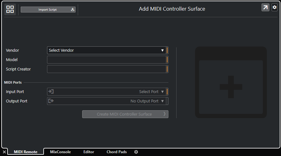 Add MIDI Controller Surface dialog