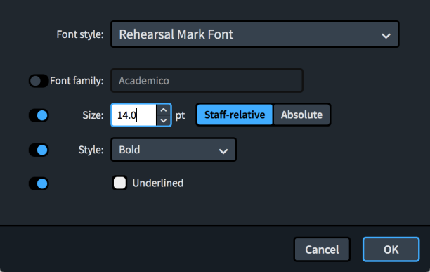 Edit Font Styles dialog