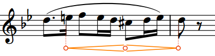 Messa di voce hairpin in Write mode showing start, center, and end handles