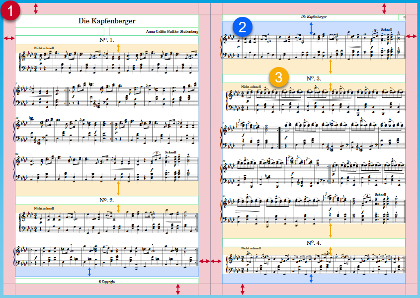 Two pages of music with margins labelled