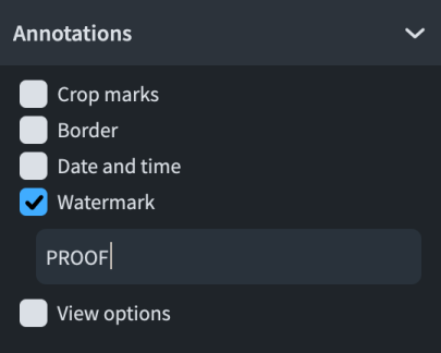 Annotations section of the Print Options panel