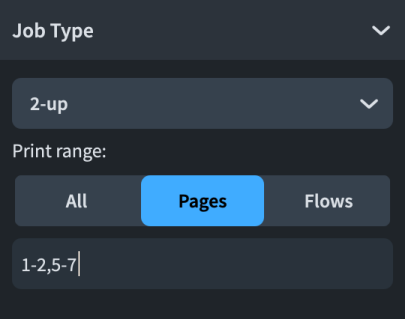 Job Type section of the Print Options panel