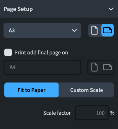 Page Setup section of the Print Options panel
