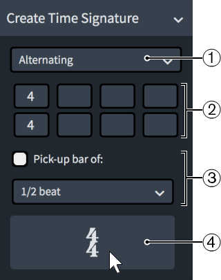 The Create Time Signature section of the Time Signatures (Meter) panel