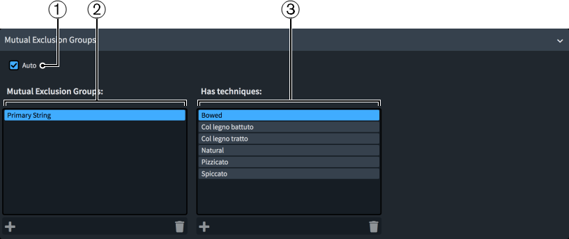 Expression Maps dialog, Mutual Exclusion Groups section