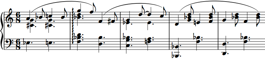 Musical phrase with flat, sharp, and natural accidentals