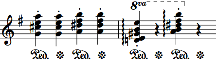 Musical phrase with sustain pedal lines