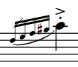 連桁で連結された 4 つの装飾音符