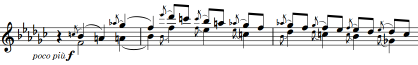 符尾が上向きの声部と符尾が下向きの声部両方の装飾音符