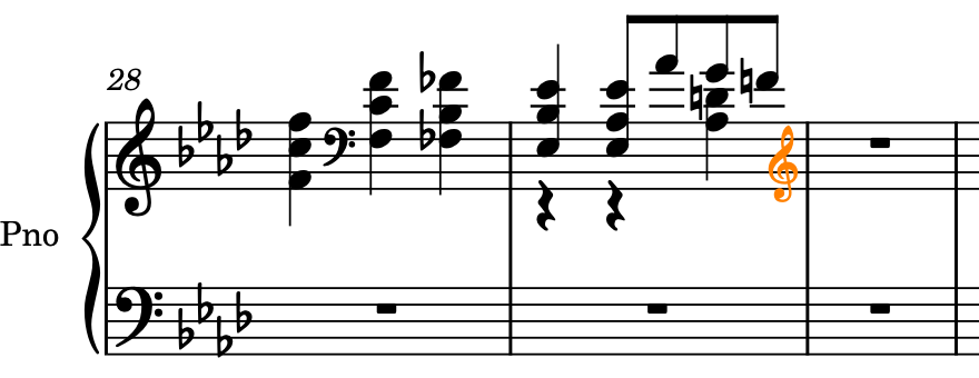 Violinschlüssel wurde in der oberen Notenzeile in Takt 30 eingegeben