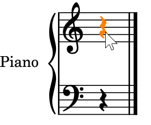 Pause in der oberen Klavier-Notenzeile ausgewählt
