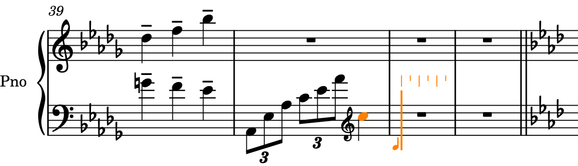 Violinschlüssel and Viertelnoten-C wurden in Takt 40 eingegeben