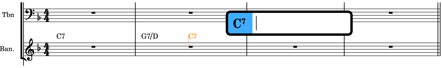 Chord symbols popover after inputting the C7 chord symbol