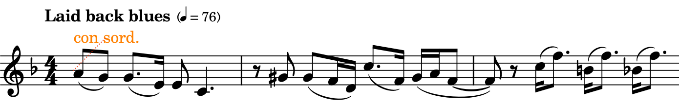 "con sord." playing technique input at the start of the piece