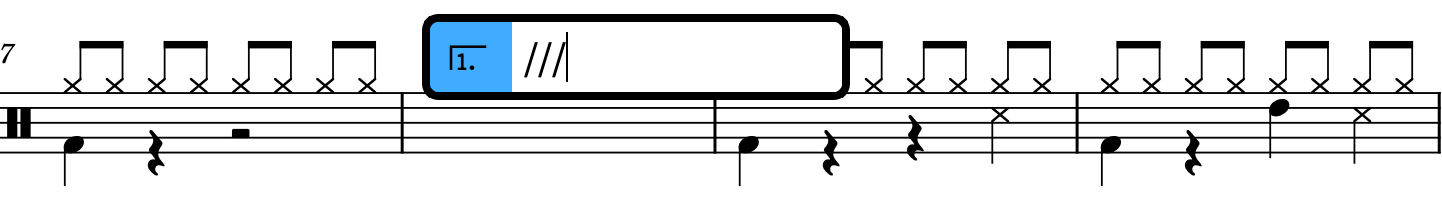 Repeats popover above the staff with an entry for three-stroke single-note tremolos