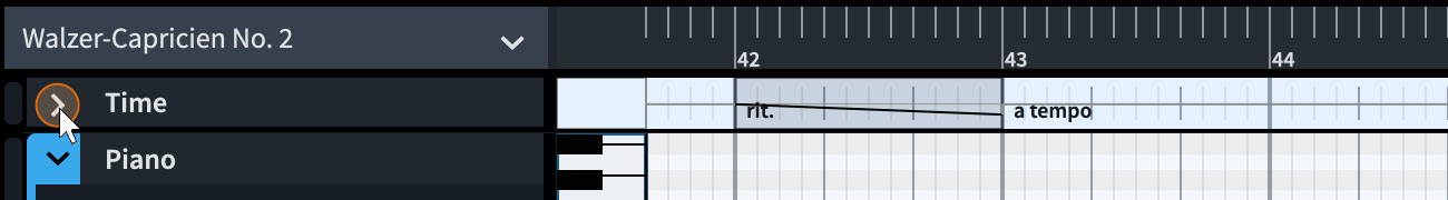 Time track in Play mode with disclosure arrow highlighted