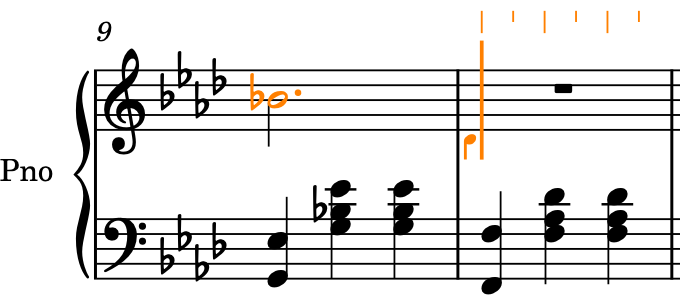 Caret indicating the down-stem voice without the + sign, as the voice is no longer new