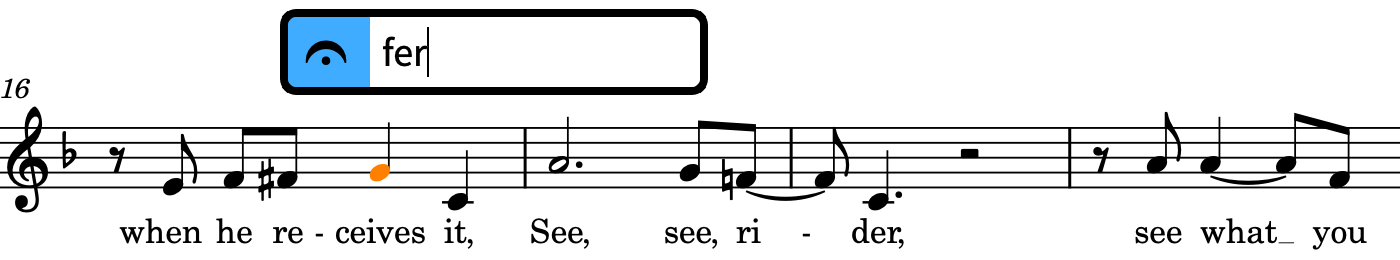Popover des points d'orgue et des pauses au-dessus de la portée avec une entrée correspondant à un point d'orgue