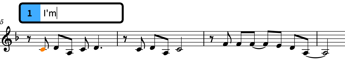 Popover des paroles au-dessus de la portée de chant avec l'entrée « I’m »