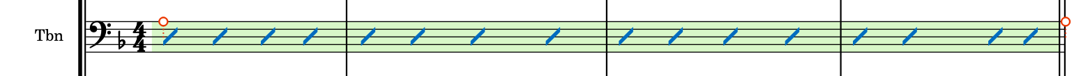 Région de slashs couvrant les mesures 1 à 4 sur la portée de trombone