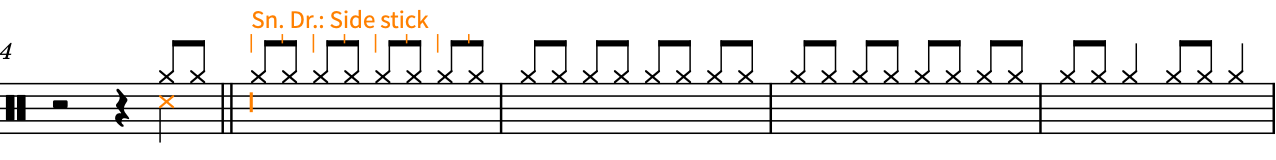 Inserimento delle note di side stick sul rullante nella misura 4