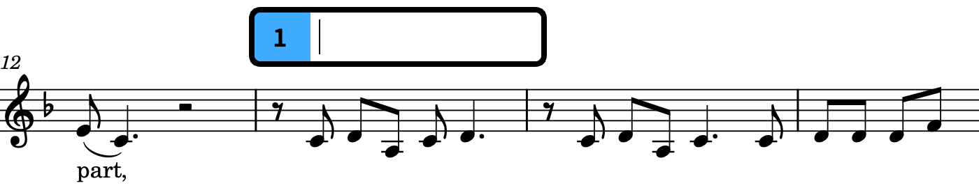 Riquadro di inserimento dei versi avanzato di due note dopo l’inserimento del verso "part,"