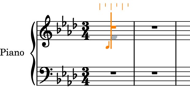 Cursore di inserimento avanzato di due note da un ottavo nella misura 1