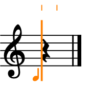 Il cursore di inserimento su un rigo in chiave di violino, pronto per inserire le note