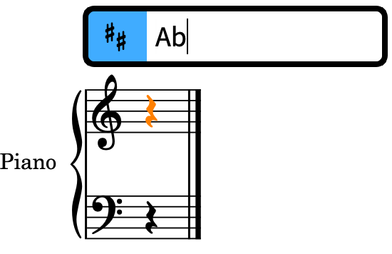 Riquadro di inserimento delle indicazioni di tonalità sopra il rigo con un’immissione per il La♭ maggiore