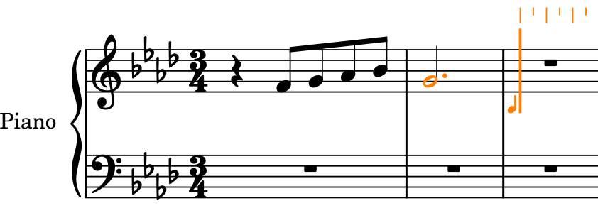 上の譜表の最初の 2 小節に音符が入力されたところ