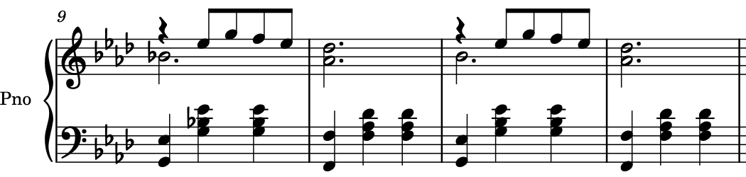 小節番号 9 ～ 12 の音符と和音