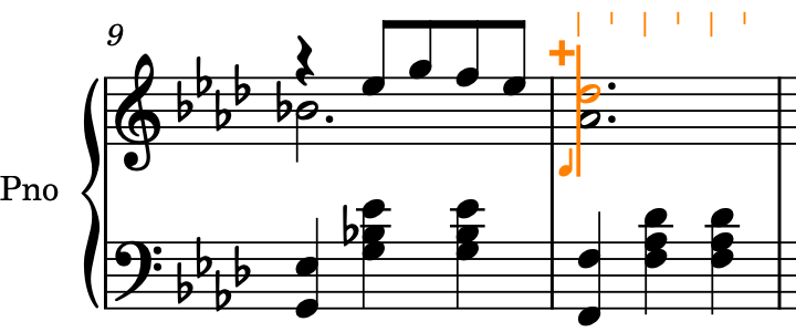 小節番号 10 の上の譜表に入力された和音