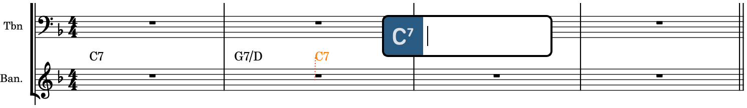 Chord symbols popover after inputting the C7 chord symbol