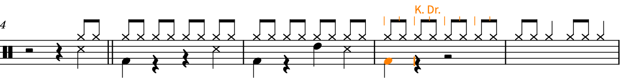 Tom-tom, snare drum, and kick drum notes input in bars 4-7