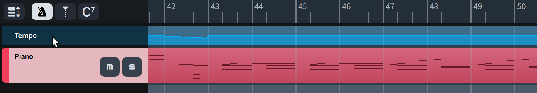Clicking the Tempo track header in the track overview