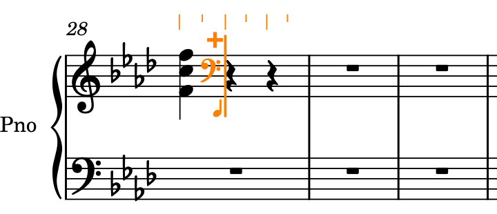Bass clef input on the top staff in bar 28