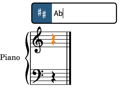Riquadro di inserimento delle indicazioni di tonalità sopra il rigo con un’immissione per il La♭ maggiore