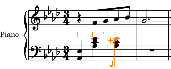 Third chord input on the bottom staff