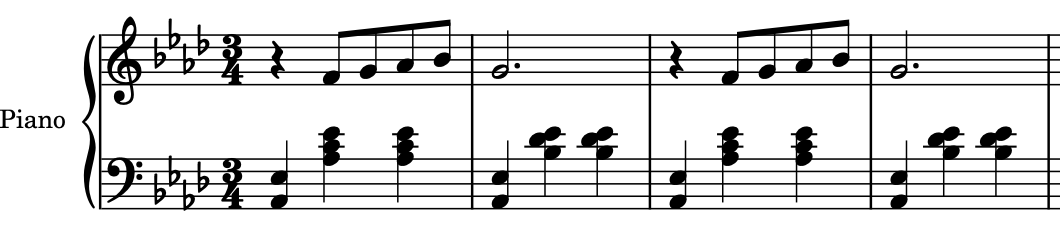 Chords in the first four bars on the bottom staff