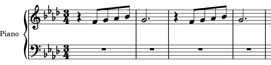 Notes in the first four bars on the top staff
