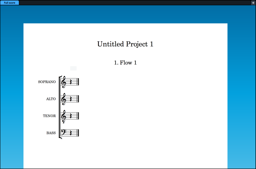 Music area showing a new choir piece in page view