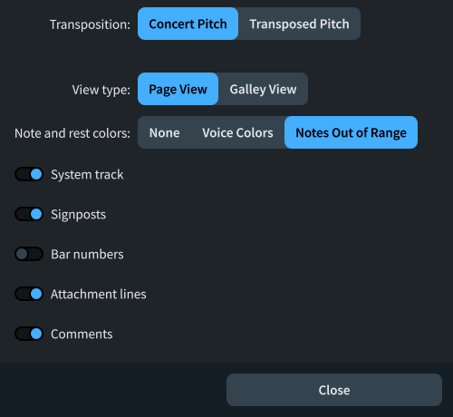 View Options dialog