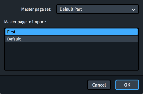 Import Master Page dialog