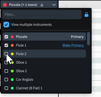 Instrument menu when selecting multiple instruments