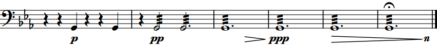 Musical phrase with a niente hairpin