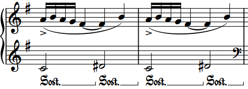 Musical phrase with sostenuto pedal lines
