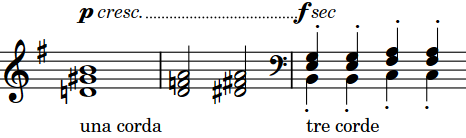 Musical phrase with una corda pedal line