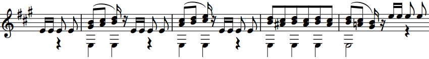 Musical phrase with different stems