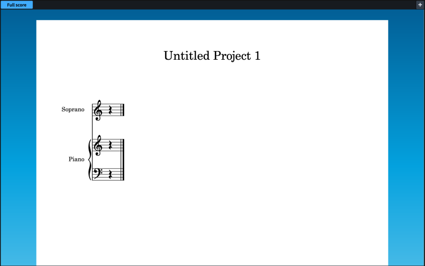 新規プロジェクトがページビューで表示された楽譜領域